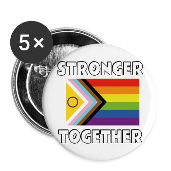 Gemeinsam stärker inklusive Queer Pride-Flagge - Buttons groß 56 mm (5er Pack) - Weiß - Vorne