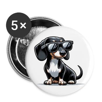 Süßer Dackel Hund - Buttons groß 56 mm (5er Pack) - Weiß - Vorne