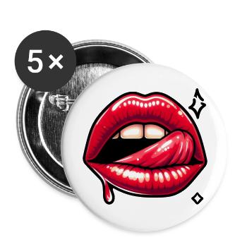 Schöne Lippen - unwiderstehliches Lächeln - Buttons groß 56 mm (5er Pack) - Weiß - Vorne