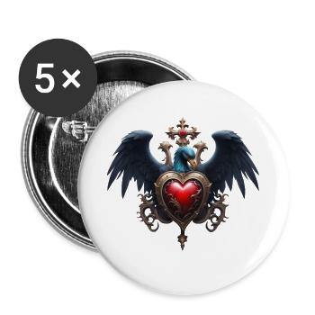 Elegant Gothic Heart with Fantasy Bird. - Buttons large 2.2''/56 mm (5-pack) - white - Front