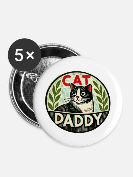 Katzen-Papa - Buttons groß 56 mm (5er Pack) - Weiß