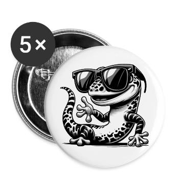 Gecko mit Sonnenbrille - Buttons groß 56 mm (5er Pack) - Weiß - Vorne