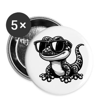 Gecko mit Sonnenbrille - Buttons groß 56 mm (5er Pack) - Weiß - Vorne