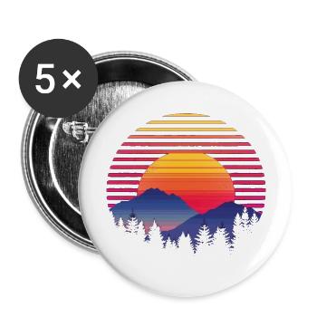 Coucher de soleil Forêt Montagne Extérieur Rétro Années 80 Vintage 4 - Lot de 5 grands badges (56 mm) - blanc - Devant