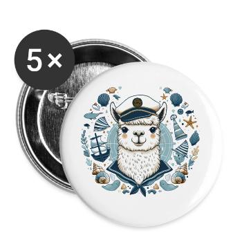 Kapitän Lama - Buttons groß 56 mm (5er Pack) - Weiß - Vorne