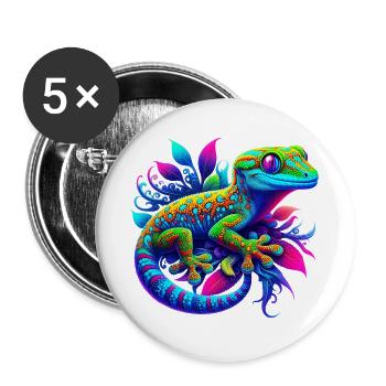 Gecko - Lot de 5 grands badges (56 mm) - blanc - Devant
