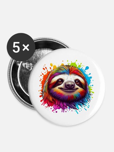 Faultier - Buttons groß 56 mm (5er Pack) - Weiß