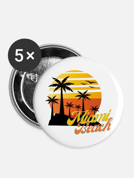 Miami Beach - Buttons groß 56 mm (5er Pack) - Weiß