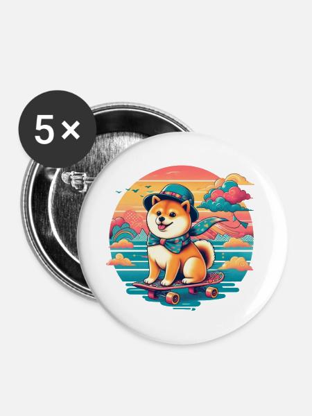 Shiba Inu - Buttons groß 56 mm (5er Pack) - Weiß