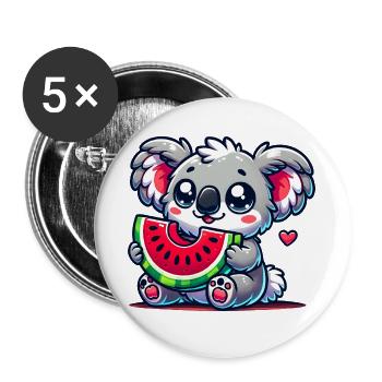 L’adorable koala déguste un morceau de pastèque - Lot de 5 grands badges (56 mm) - blanc - Devant