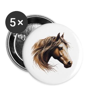 Cheval - Lot de 5 grands badges (56 mm) - blanc - Devant