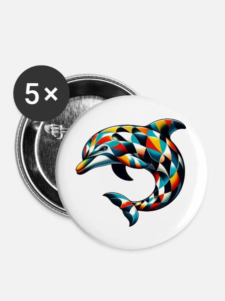 Harlekin-Delfin - Buttons groß 56 mm (5er Pack) - Weiß