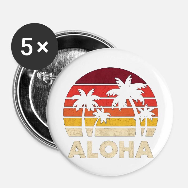 Aloha Vintage Sunset - Buttons large 2.2''/56 mm (5-pack) - white
