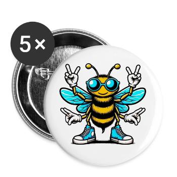 Abeille avec des lunettes de soleil - Lot de 5 grands badges (56 mm) - blanc - Devant