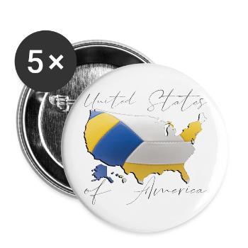 USA | echter Volleyball | Landkarte Script - Buttons groß 56 mm (5er Pack) - Weiß - Vorne