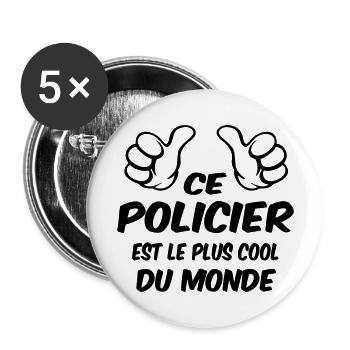 MEILLEUR POLICIER - Lot de 5 grands badges (56 mm) - blanc - Devant