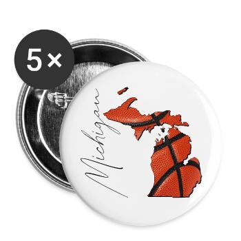 Michigan (USA) | echter Basketball | Landkarte Sct - Buttons groß 56 mm (5er Pack) - Weiß - Vorne