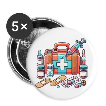 detailreicher Apothekenkoffe,Symbol für Sicherheit - Buttons groß 56 mm (5er Pack) - Weiß - Vorne