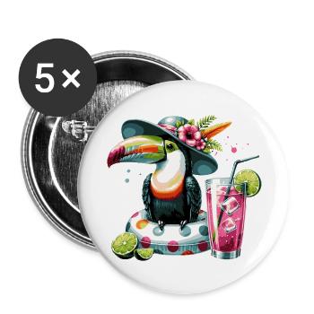 TUKAN KARIBISCHER SOMMER - Buttons groß 56 mm (5er Pack) - Weiß - Vorne