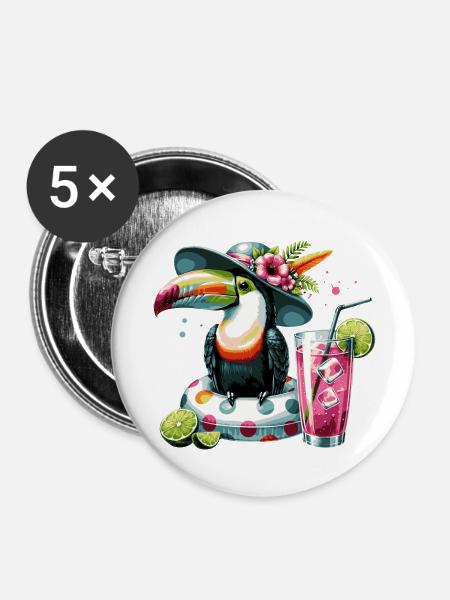 TUKAN KARIBISCHER SOMMER - Buttons groß 56 mm (5er Pack) - Weiß