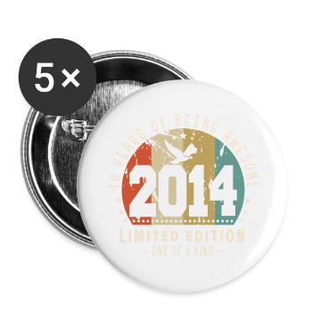 Original Geboren im Jahr 2014 Authentisches Geschenk 2014 Bursdag - Buttons groß 56 mm (5er Pack) - Weiß - Vorne
