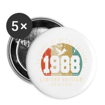 Original Born In 1988 Authentic Gift 1988 Bursdag - Buttons large 2.2''/56 mm (5-pack) - white - Front