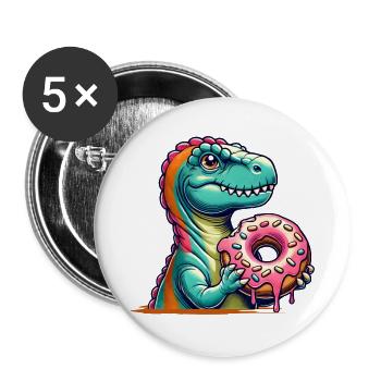 Dino donut motif: An adventure for those with a sweet tooth - Buttons large 2.2''/56 mm (5-pack) - white - Front