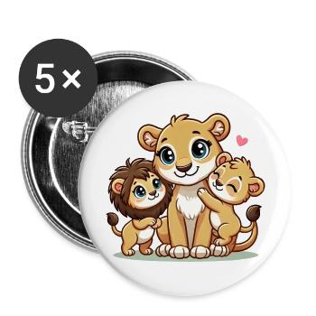 Loving Lion Mother With Two Cute Kids - Buttons large 2.2''/56 mm (5-pack) - white - Front
