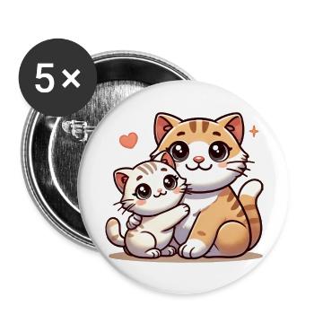 Loving Cat Parent with Child - Buttons groß 56 mm (5er Pack) - Weiß - Vorne