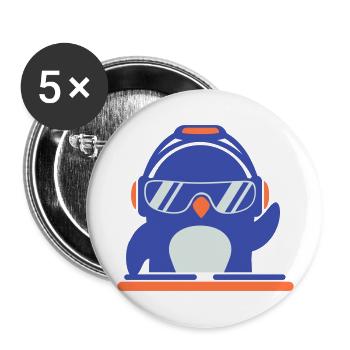Drôle Cool DJ Pingouin Mixer Musique de fête - Lot de 5 grands badges (56 mm) - blanc - Devant