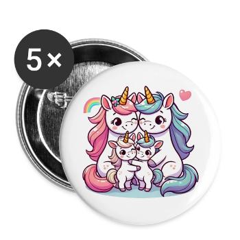 Licorne Famille Mère Et Père Avec Deux Enfants - Lot de 5 grands badges (56 mm) - blanc - Devant