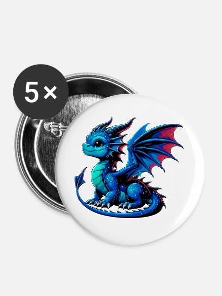 Drache - Buttons groß 56 mm (5er Pack) - Weiß