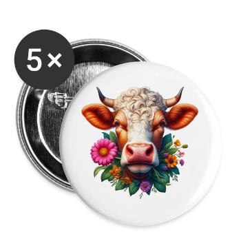 Blumen aus Kuh - Buttons groß 56 mm (5er Pack) - Weiß - Vorne