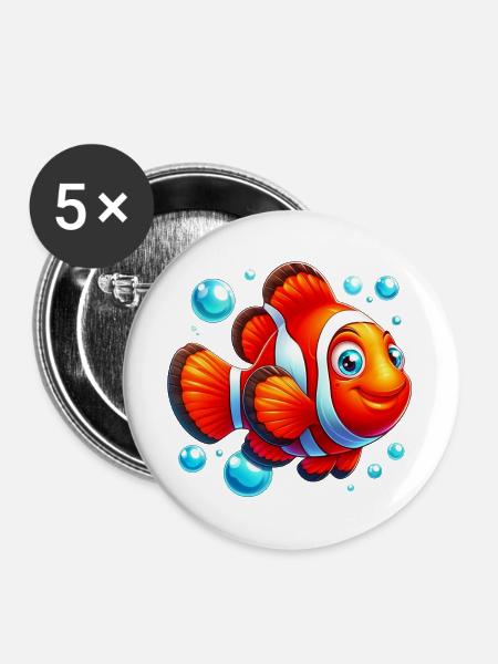 Clownfische - Buttons groß 56 mm (5er Pack) - Weiß