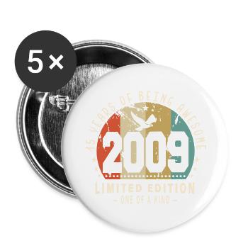 Original Geboren im Jahr 2009 Authentisches Geschenk 2009 Bursdag - Buttons groß 56 mm (5er Pack) - Weiß - Vorne