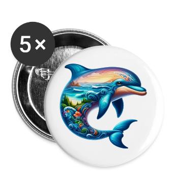 Delfin - Buttons groß 56 mm (5er Pack) - Weiß - Vorne