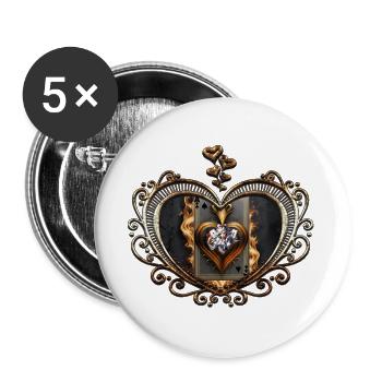 Frauenkarte mit brennendem Herzen - Buttons groß 56 mm (5er Pack) - Weiß - Vorne