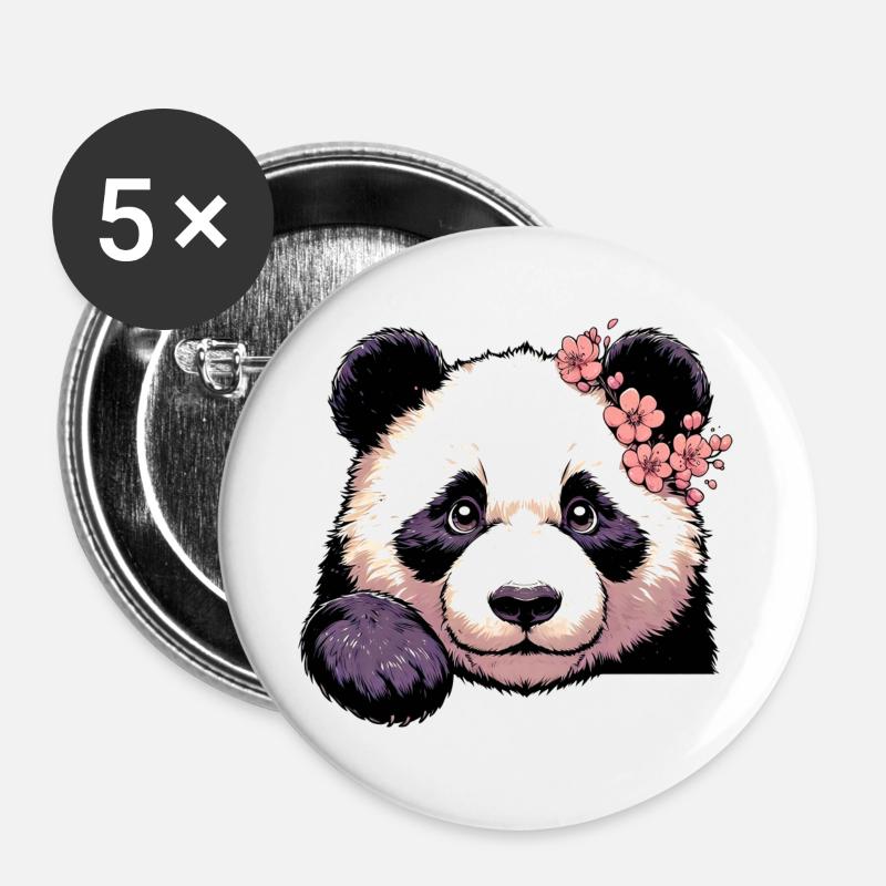 Panda - Buttons groß 56 mm (5er Pack) - Weiß