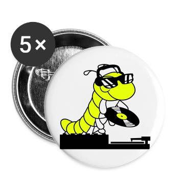 DJ Caterpillar Table de mixage de disques Soirée Musique de club - Lot de 5 grands badges (56 mm) - blanc - Devant