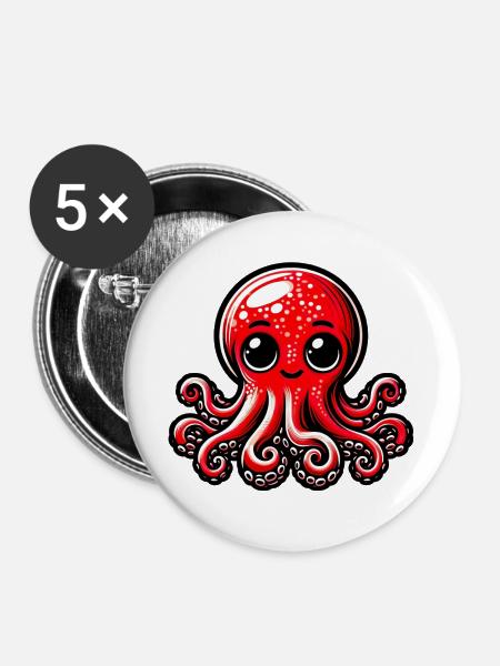 Krake - Buttons groß 56 mm (5er Pack) - Weiß