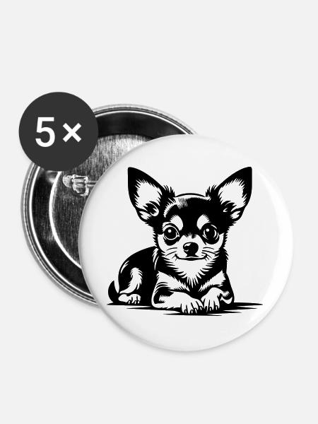 Chihuahua - Buttons groß 56 mm (5er Pack) - Weiß