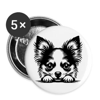 Chihuahua Kopf mit Poten - Buttons groß 56 mm (5er Pack) - Weiß - Vorne