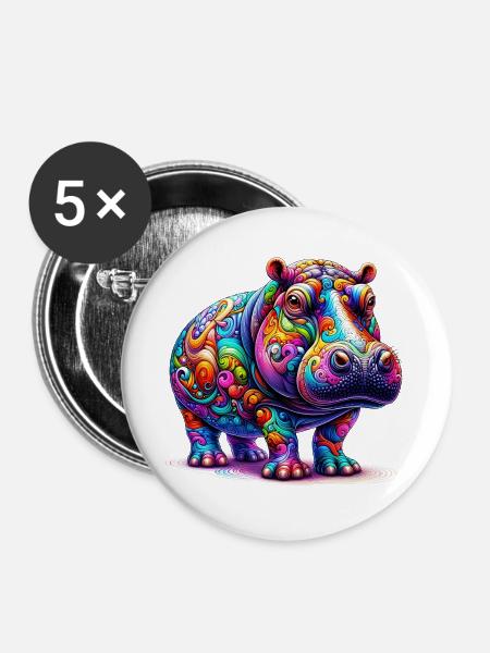 Nilpferd - Buttons groß 56 mm (5er Pack) - Weiß