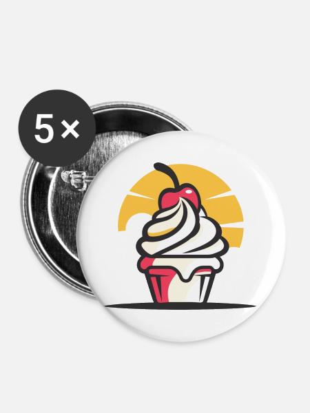 Eiscreme Zeichnung - Buttons groß 56 mm (5er Pack) - Weiß
