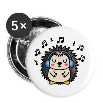 DJ Jeżyk – rhythmic vibration in the style of a hedgehog - Buttons large 2.2''/56 mm (5-pack) - white - Front