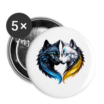 Majestätische Wolfsköpfe. - Buttons groß 56 mm (5er Pack) - Weiß - Vorne