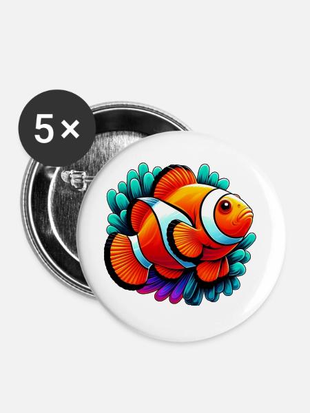 Clownfische - Buttons groß 56 mm (5er Pack) - Weiß