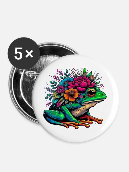 Frosch - Buttons groß 56 mm (5er Pack) - Weiß