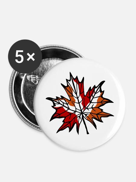 herbstblatt 1 - Buttons groß 56 mm (5er Pack) - Weiß