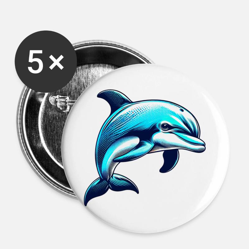 Delfin - Buttons groß 56 mm (5er Pack) - Weiß
